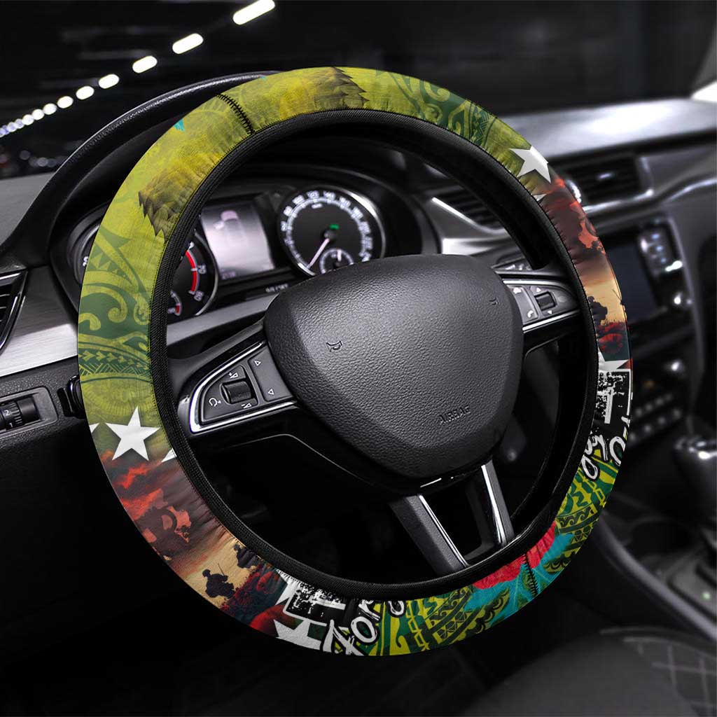 Cook Islands ANDAC Day Steering Wheel Cover Honor and Remember Soliders-Forever in My Thoughts Grunge Style