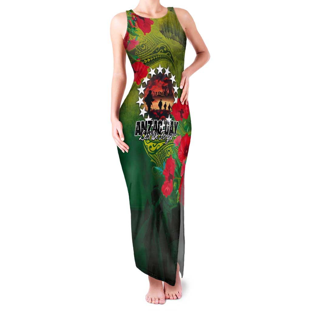 Cook Islands ANDAC Day Tank Maxi Dress Honor and Remember Soliders-Forever in My Thoughts Grunge Style