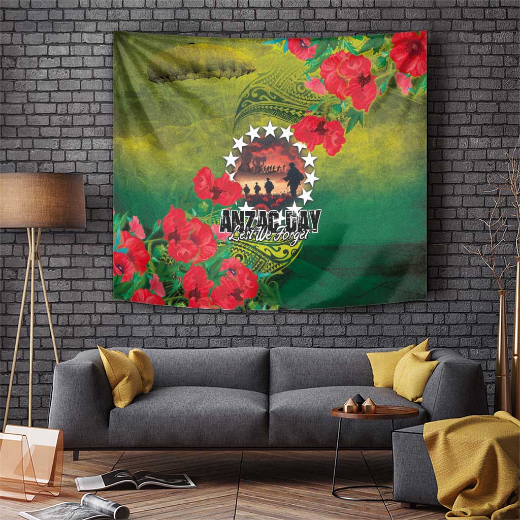 Cook Islands ANDAC Day Tapestry Honor and Remember Soliders-Forever in My Thoughts Grunge Style LT03 Green-Yellow - Polynesian Pride
