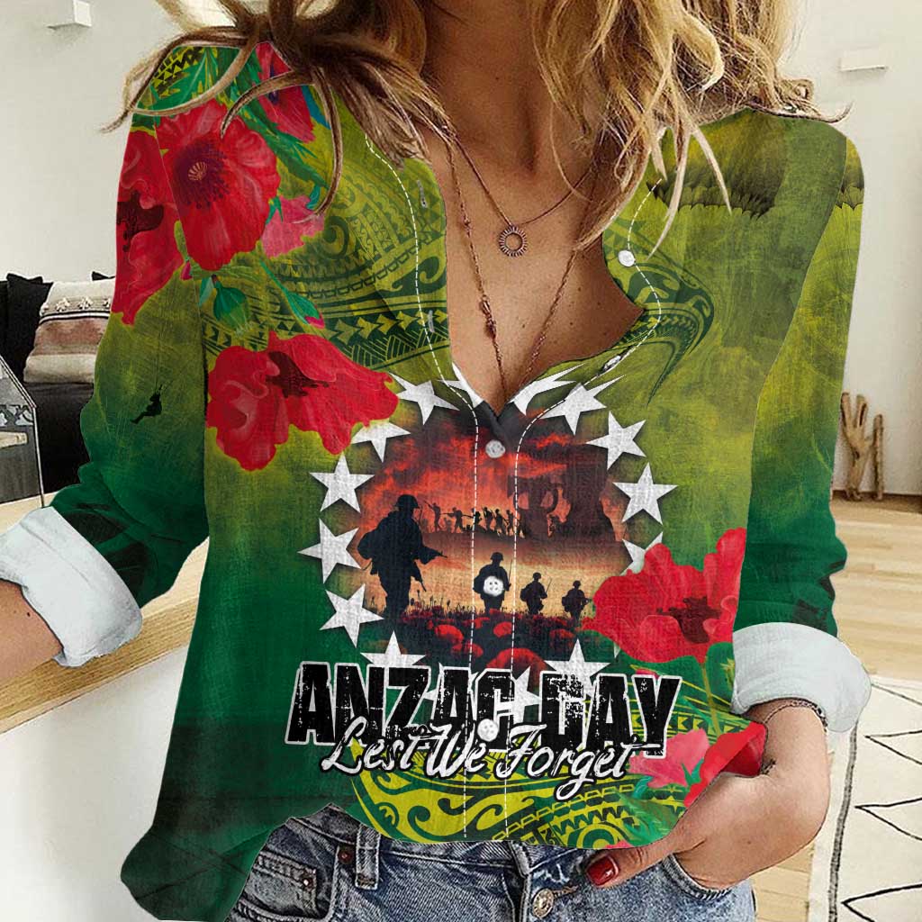 Cook Islands ANDAC Day Women Casual Shirt Honor and Remember Soliders-Forever in My Thoughts Grunge Style