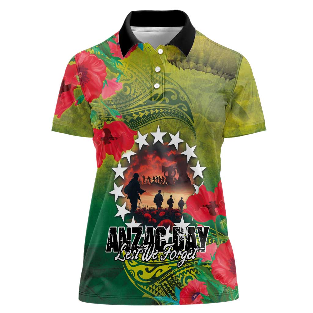 Cook Islands ANDAC Day Women Polo Shirt Honor and Remember Soliders-Forever in My Thoughts Grunge Style