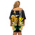 Hawaii King Kamehameha Day Off Shoulder Short Dress Kanaka Maoli Hibiscus Flower and Kakau Pattern