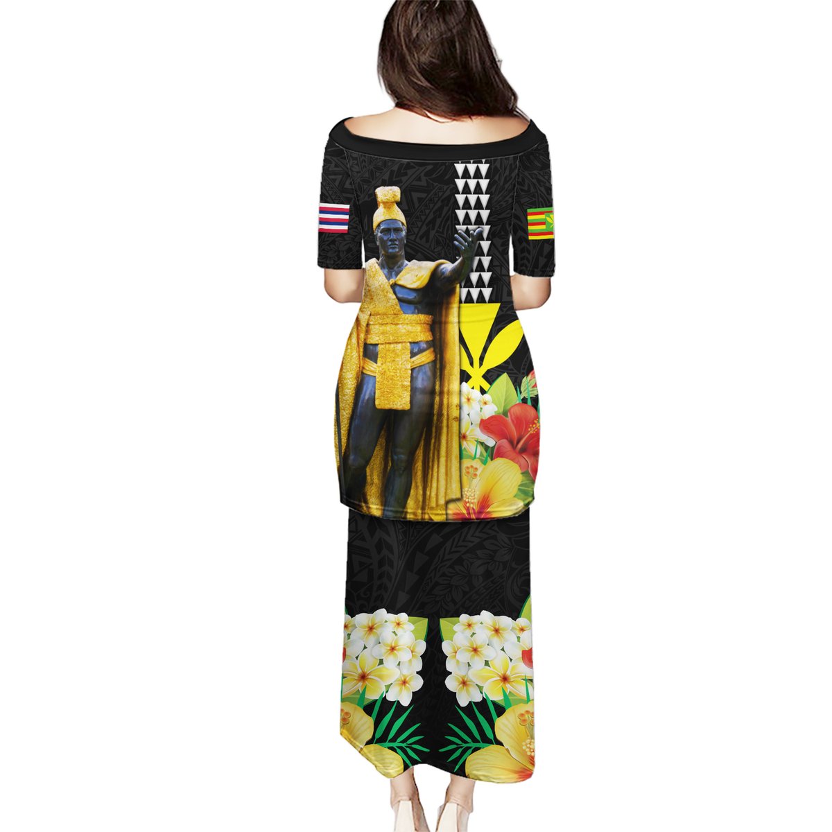 Hawaii King Kamehameha Day Puletasi Kanaka Maoli Hibiscus Flower and Kakau Pattern LT03 - Polynesian Pride
