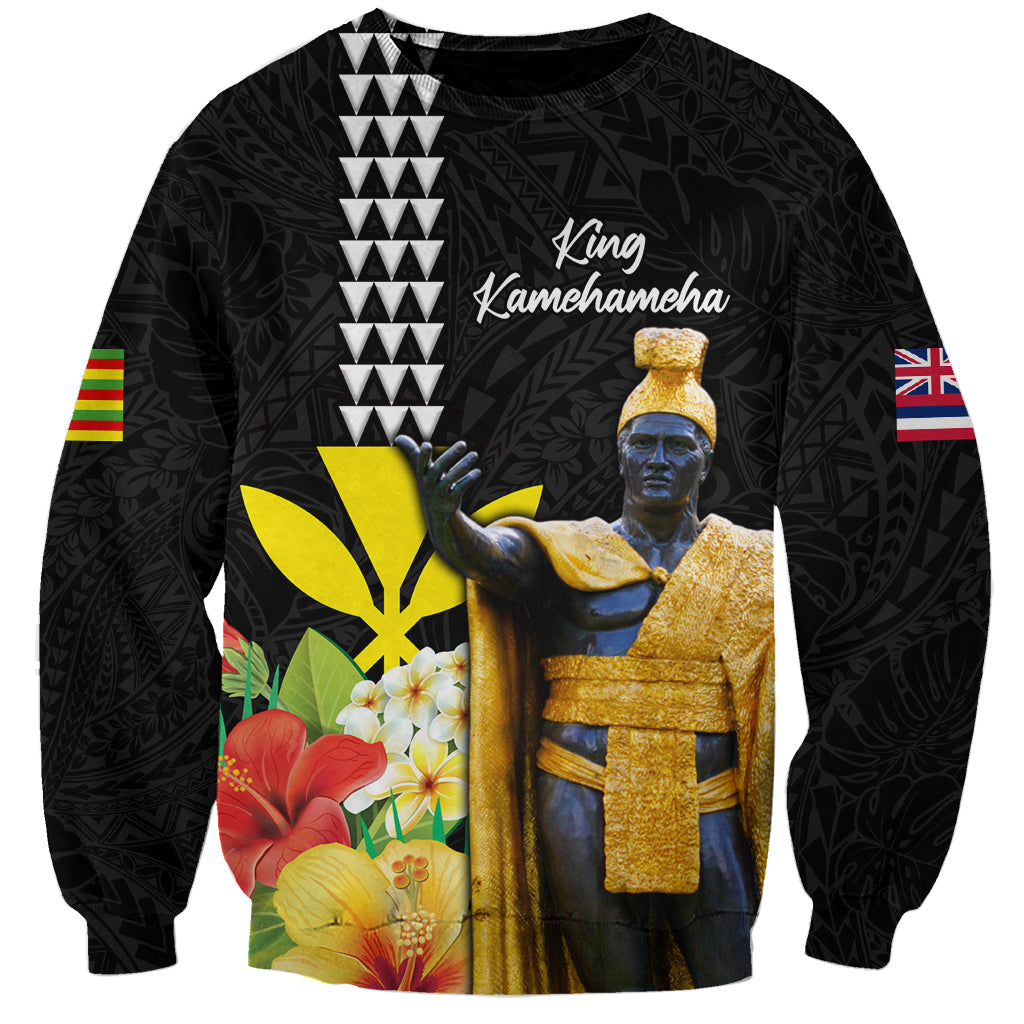 Hawaii King Kamehameha Day Sweatshirt Kanaka Maoli Hibiscus Flower and Kakau Pattern LT03 Unisex Black - Polynesian Pride