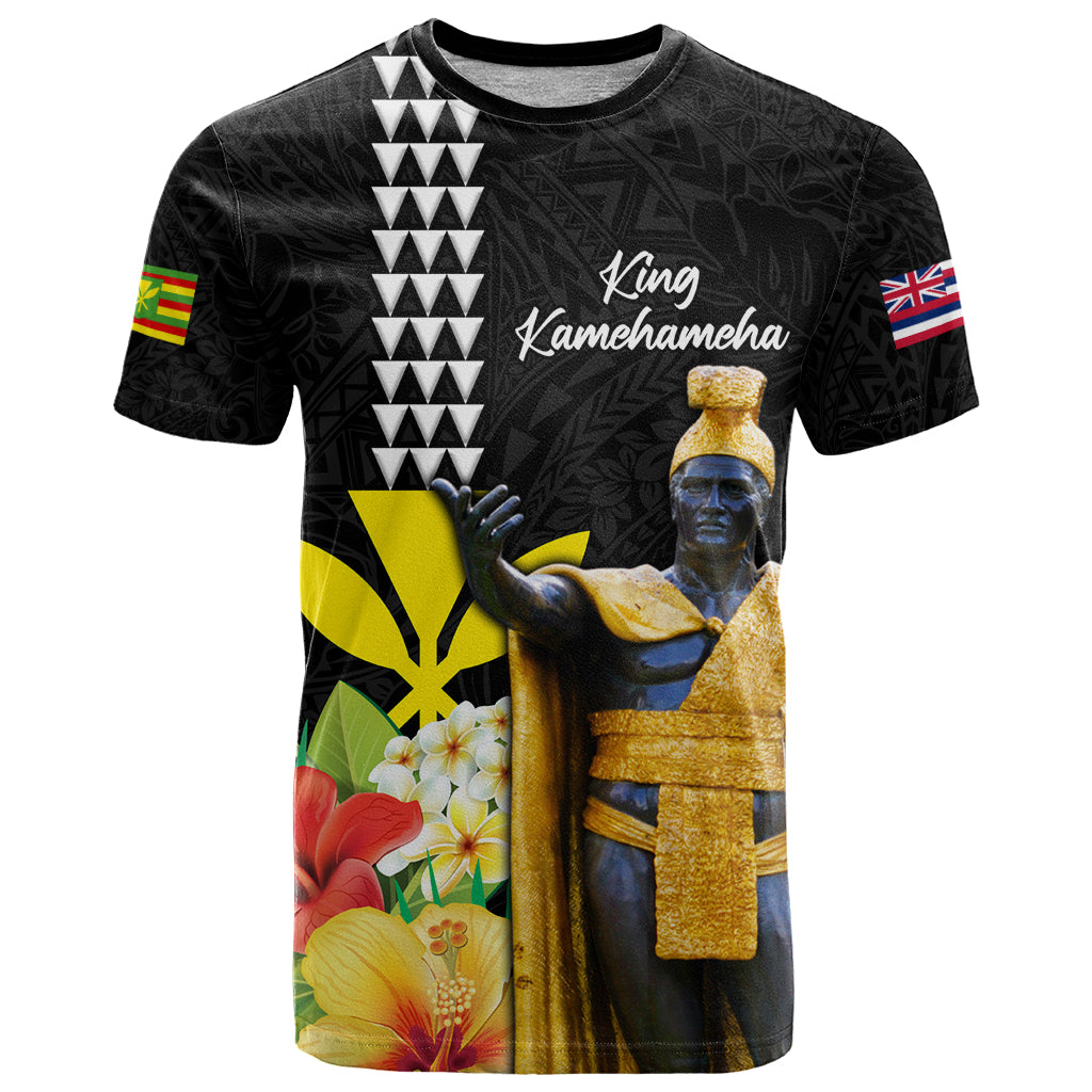 Hawaii King Kamehameha Day T Shirt Kanaka Maoli Hibiscus Flower and Kakau Pattern LT03 Black - Polynesian Pride