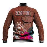 Chamorro Biba Guam Baseball Jacket Latte Stone Tribal and Hibiscus Flower Tapa Pattern LT03 - Polynesian Pride