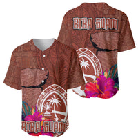 Chamorro Biba Guam Baseball Jersey Latte Stone Tribal and Hibiscus Flower Tapa Pattern LT03 - Polynesian Pride