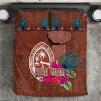 Chamorro Biba Guam Bedding Set Latte Stone Tribal and Hibiscus Flower Tapa Pattern LT03 Brown - Polynesian Pride