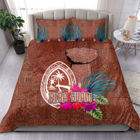 Chamorro Biba Guam Bedding Set Latte Stone Tribal and Hibiscus Flower Tapa Pattern LT03 - Polynesian Pride