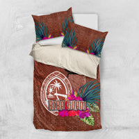 Chamorro Biba Guam Bedding Set Latte Stone Tribal and Hibiscus Flower Tapa Pattern LT03 US Twin 172cm x 218cm Brown - Polynesian Pride