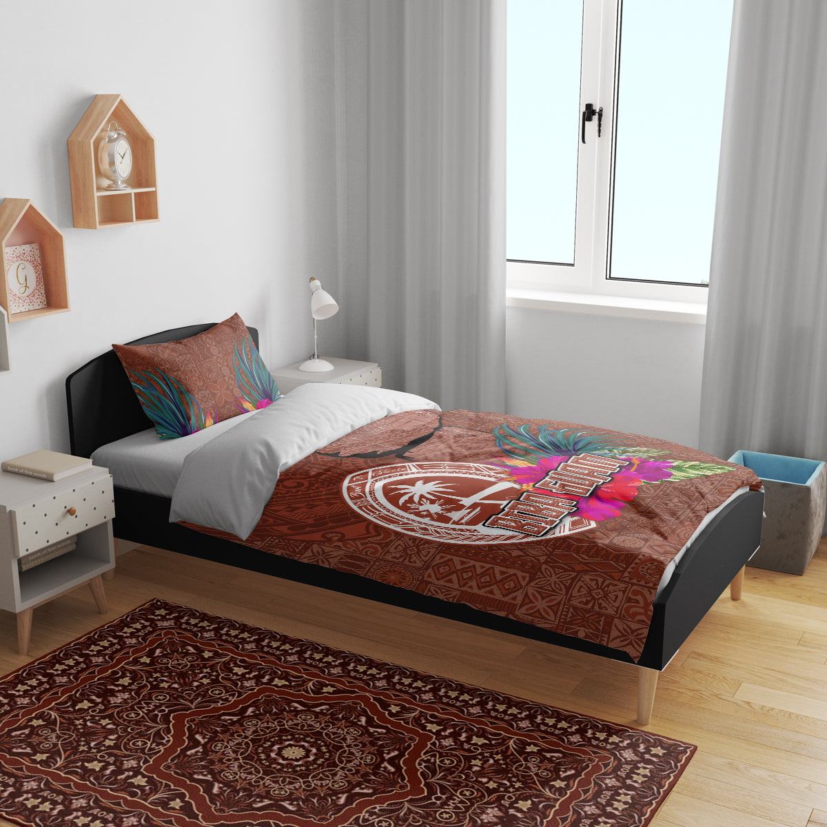 Chamorro Biba Guam Bedding Set Latte Stone Tribal and Hibiscus Flower Tapa Pattern LT03 - Polynesian Pride