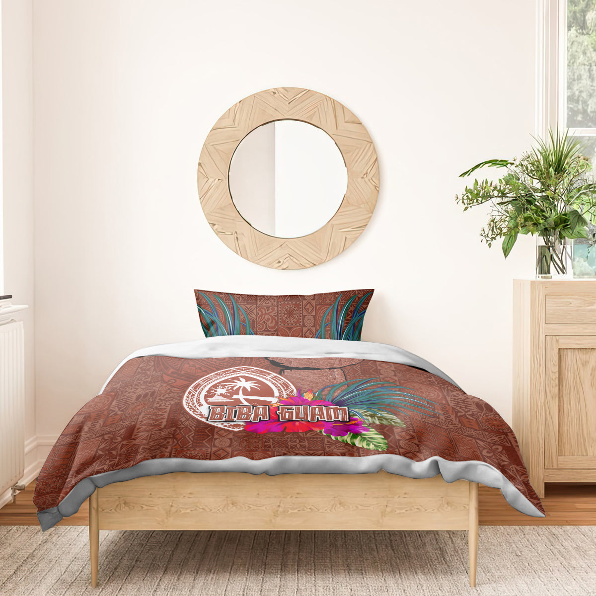 Chamorro Biba Guam Bedding Set Latte Stone Tribal and Hibiscus Flower Tapa Pattern LT03 - Polynesian Pride