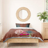 Chamorro Biba Guam Bedding Set Latte Stone Tribal and Hibiscus Flower Tapa Pattern LT03 - Polynesian Pride