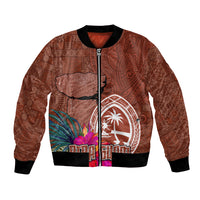 Chamorro Biba Guam Bomber Jacket Latte Stone Tribal and Hibiscus Flower Tapa Pattern LT03 Unisex Brown - Polynesian Pride