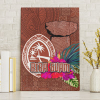 Chamorro Biba Guam Canvas Wall Art Latte Stone Tribal and Hibiscus Flower Tapa Pattern LT03 Without Frame Brown - Polynesian Pride