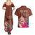 Chamorro Biba Guam Couples Matching Summer Maxi Dress and Hawaiian Shirt Latte Stone Tribal and Hibiscus Flower Tapa Pattern