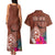 Chamorro Biba Guam Couples Matching Tank Maxi Dress and Hawaiian Shirt Latte Stone Tribal and Hibiscus Flower Tapa Pattern