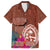 Chamorro Biba Guam Family Matching Off Shoulder Maxi Dress and Hawaiian Shirt Latte Stone Tribal and Hibiscus Flower Tapa Pattern