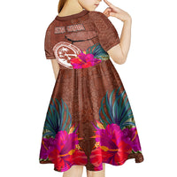 Chamorro Biba Guam Kid Short Sleeve Dress Latte Stone Tribal and Hibiscus Flower Tapa Pattern LT03 - Polynesian Pride
