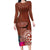 Chamorro Biba Guam Long Sleeve Bodycon Dress Latte Stone Tribal and Hibiscus Flower Tapa Pattern