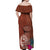 Chamorro Biba Guam Off Shoulder Maxi Dress Latte Stone Tribal and Hibiscus Flower Tapa Pattern