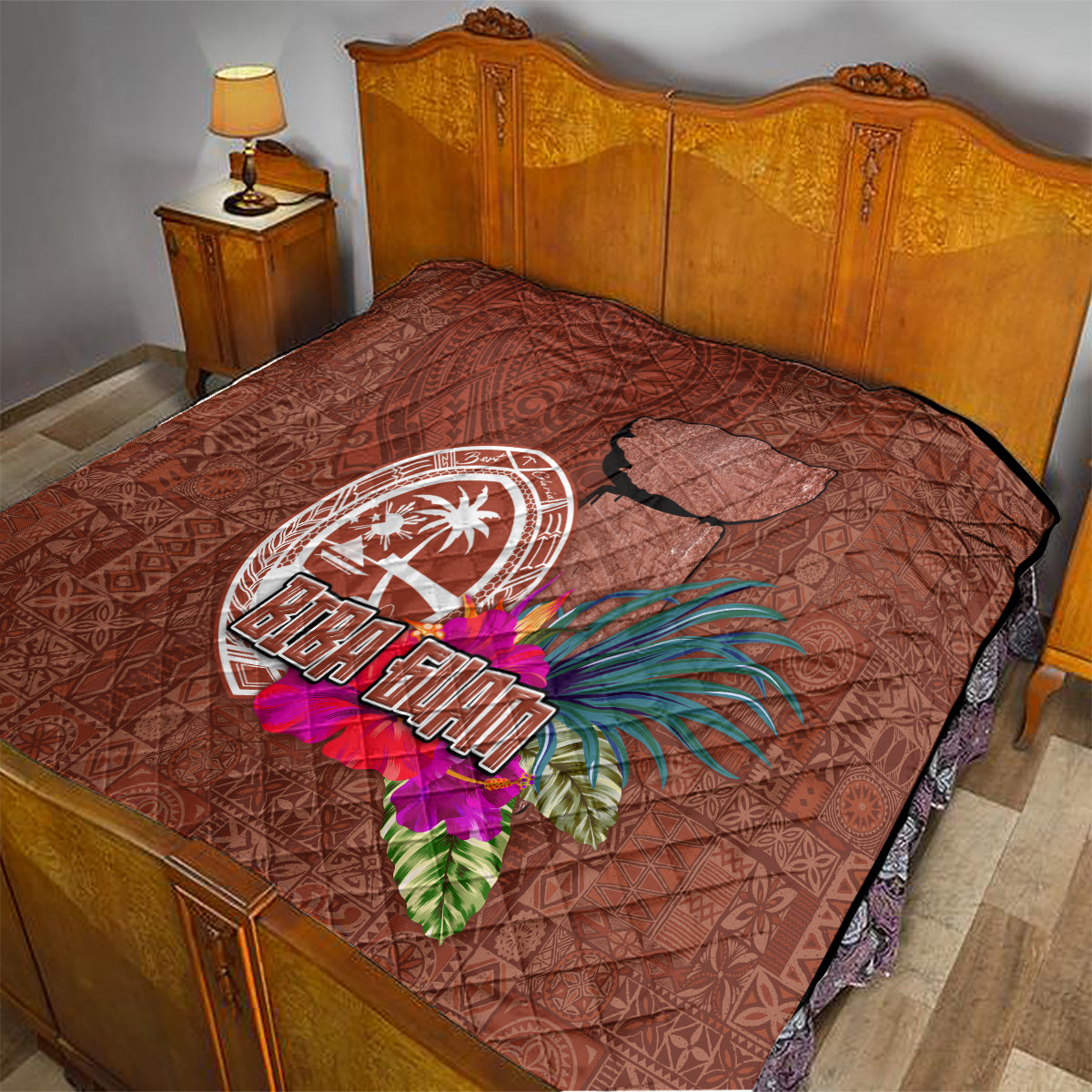 Chamorro Biba Guam Quilt Latte Stone Tribal and Hibiscus Flower Tapa Pattern LT03 - Polynesian Pride