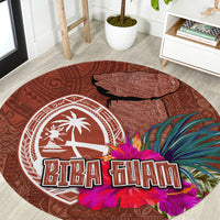 Chamorro Biba Guam Round Carpet Latte Stone Tribal and Hibiscus Flower Tapa Pattern LT03 Brown - Polynesian Pride