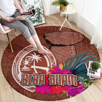 Chamorro Biba Guam Round Carpet Latte Stone Tribal and Hibiscus Flower Tapa Pattern LT03 - Polynesian Pride