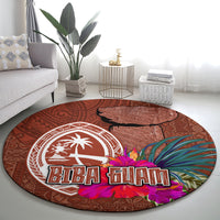 Chamorro Biba Guam Round Carpet Latte Stone Tribal and Hibiscus Flower Tapa Pattern LT03 - Polynesian Pride