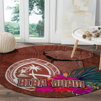 Chamorro Biba Guam Round Carpet Latte Stone Tribal and Hibiscus Flower Tapa Pattern LT03 - Polynesian Pride