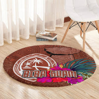 Chamorro Biba Guam Round Carpet Latte Stone Tribal and Hibiscus Flower Tapa Pattern LT03 - Polynesian Pride