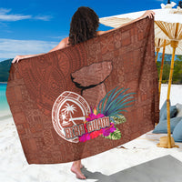 Chamorro Biba Guam Sarong Latte Stone Tribal and Hibiscus Flower Tapa Pattern LT03 One Size 44 x 66 inches Brown - Polynesian Pride