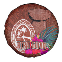 Chamorro Biba Guam Spare Tire Cover Latte Stone Tribal and Hibiscus Flower Tapa Pattern LT03 - Polynesian Pride