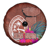 Chamorro Biba Guam Spare Tire Cover Latte Stone Tribal and Hibiscus Flower Tapa Pattern LT03 - Polynesian Pride