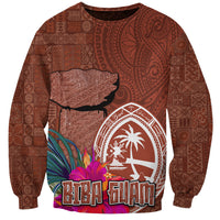 Chamorro Biba Guam Sweatshirt Latte Stone Tribal and Hibiscus Flower Tapa Pattern LT03 Unisex Brown - Polynesian Pride