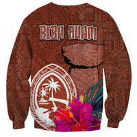 Chamorro Biba Guam Sweatshirt Latte Stone Tribal and Hibiscus Flower Tapa Pattern LT03 - Polynesian Pride