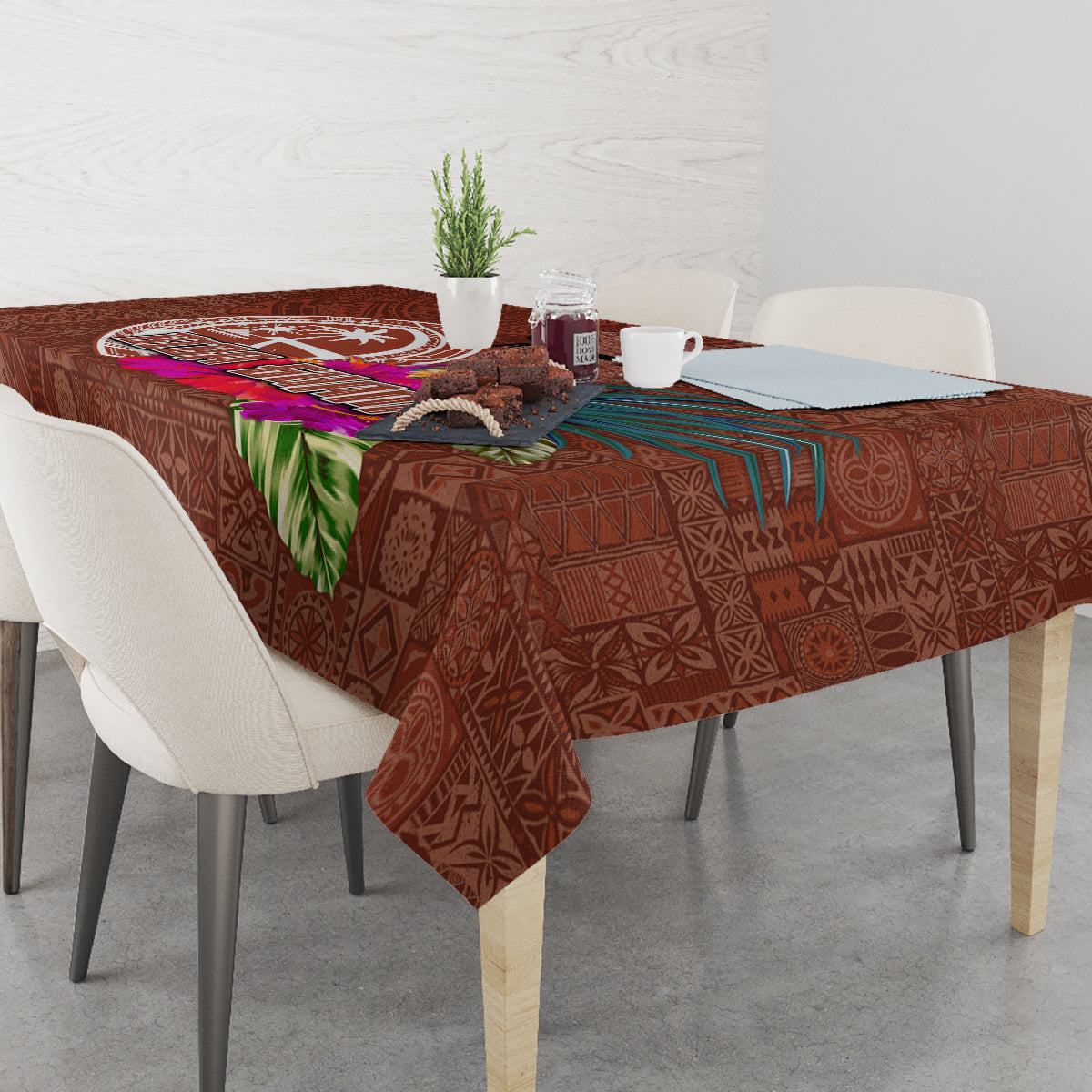 Chamorro Biba Guam Tablecloth Latte Stone Tribal and Hibiscus Flower Tapa Pattern LT03 - Polynesian Pride