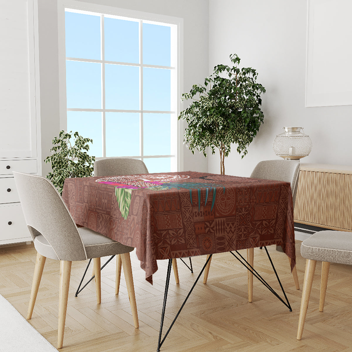 Chamorro Biba Guam Tablecloth Latte Stone Tribal and Hibiscus Flower Tapa Pattern LT03 - Polynesian Pride