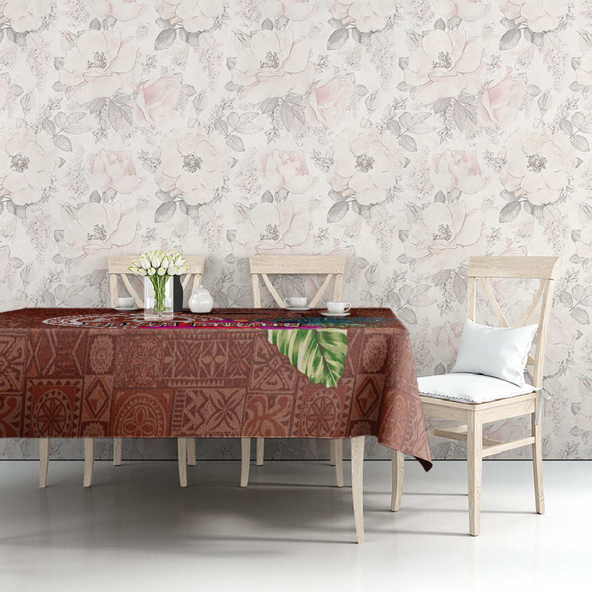 Chamorro Biba Guam Tablecloth Latte Stone Tribal and Hibiscus Flower Tapa Pattern LT03 - Polynesian Pride