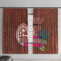 Chamorro Biba Guam Window Curtain Latte Stone Tribal and Hibiscus Flower Tapa Pattern LT03 With Hooks Brown - Polynesian Pride