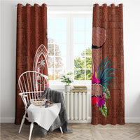 Chamorro Biba Guam Window Curtain Latte Stone Tribal and Hibiscus Flower Tapa Pattern LT03 - Polynesian Pride