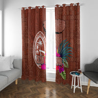 Chamorro Biba Guam Window Curtain Latte Stone Tribal and Hibiscus Flower Tapa Pattern LT03 With Grommets Brown - Polynesian Pride