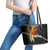 Papua New Guinea Remembrance Day Leather Tote Bag Bird of Paradise Plumeria Flower and Polynesian Pattern