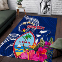 Personalised Guam Liberation Area Rug Latte Stone and Guahan Seal Jungle Flower LT03 Blue - Polynesian Pride