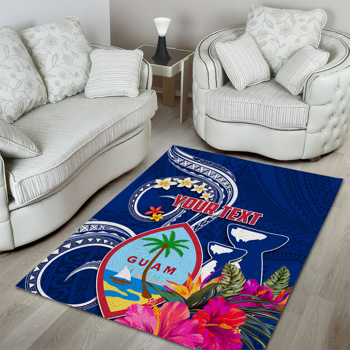 Personalised Guam Liberation Area Rug Latte Stone and Guahan Seal Jungle Flower LT03 - Polynesian Pride
