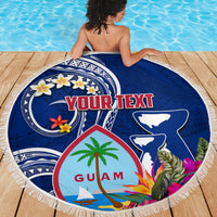 Personalised Guam Liberation Beach Blanket Latte Stone and Guahan Seal Jungle Flower LT03 - Polynesian Pride