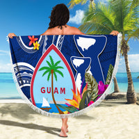 Personalised Guam Liberation Beach Blanket Latte Stone and Guahan Seal Jungle Flower LT03 - Polynesian Pride