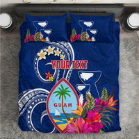 Personalised Guam Liberation Bedding Set Latte Stone and Guahan Seal Jungle Flower LT03 Blue - Polynesian Pride