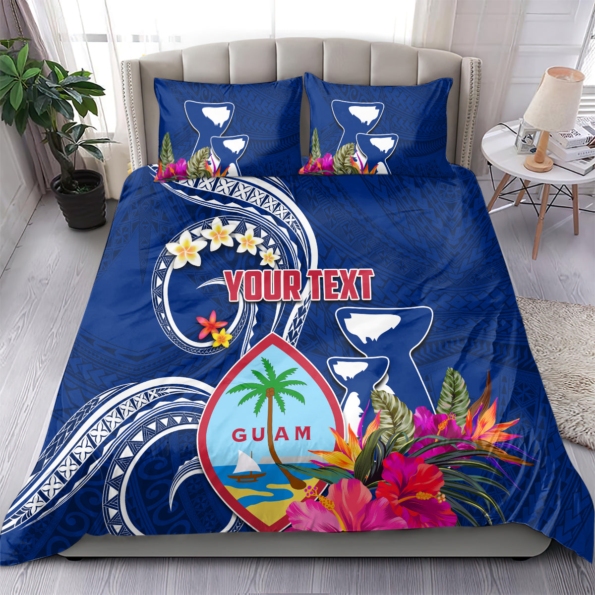 Personalised Guam Liberation Bedding Set Latte Stone and Guahan Seal Jungle Flower LT03 - Polynesian Pride