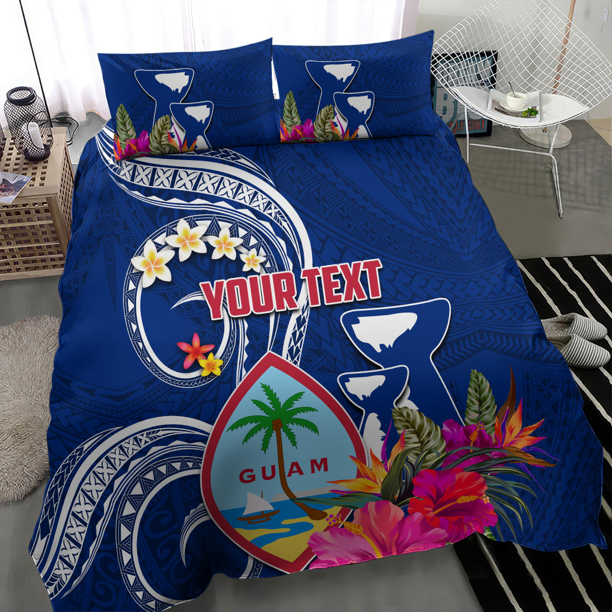 Personalised Guam Liberation Bedding Set Latte Stone and Guahan Seal Jungle Flower LT03 - Polynesian Pride